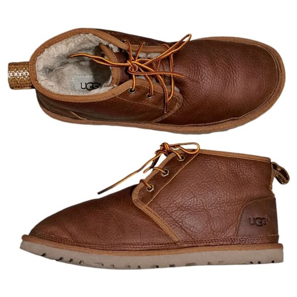 Ugg Australia Men's Neumel Lace Up Leather Winter Boots Size 9 Chestnut - Picture 1 of 15